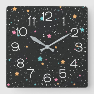 Outer Space Stars Square Wall Clock Quadratische Wanduhr
