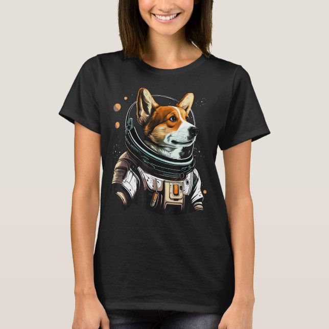 Outer Space Welsh Corgi auf Galaxy Astronaut Welsh T-Shirt (Vorderseite)