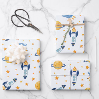 outer space Wrapping Paper Flat Sheet Set of 3 Geschenkpapier Set