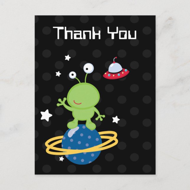 Outerspace Alien Junge danke Ihnen Postkarte (Vorderseite)