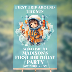 Outerspace Planets Blue Boy Erster Geburtstag Will Acrylschild