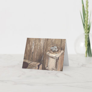 Outhouse Bird Nest Watercolor Print Notecard Dankeskarte