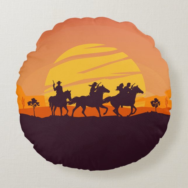 Outlaw Sundown Rundes Kissen (Vorderseite)