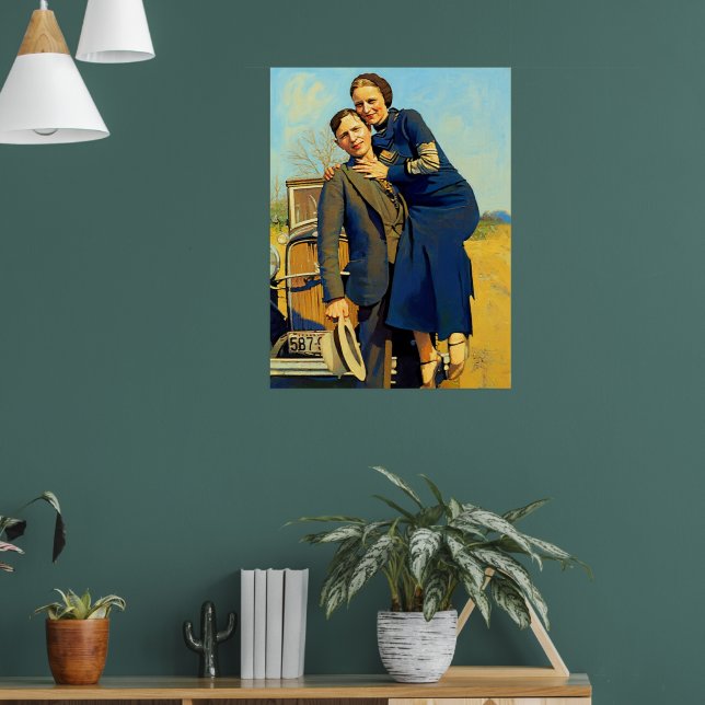 Outlaws Bonnie & Clyde The Barrow Faux Painting Poster (Wohnzimmer 1)