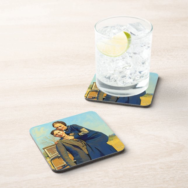 Outlaws Bonnie & Clyde The Barrow Gang Malerei Getränkeuntersetzer (Rechte Seite)