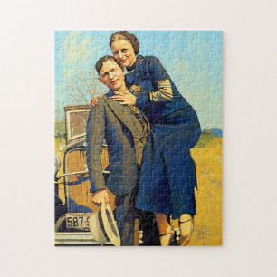 Outlaws Bonnie & Clyde The Barrow Gang Malerei Puzzle