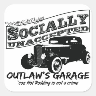 Outlaws Garage. Sozial nicht akzeptierte Hot Rods Quadratischer Aufkleber