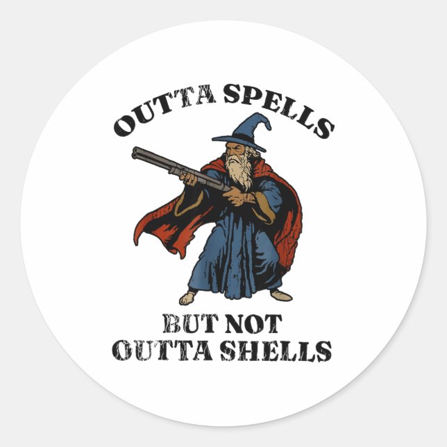 Outta Spells But Not Outta Shells Wizard Fantasy M Runder Aufkleber (Vorderseite)