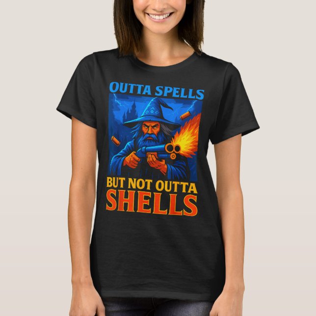 Outta Spells But Not Outta Shells Wizard Fantasy M T-Shirt (Vorderseite)