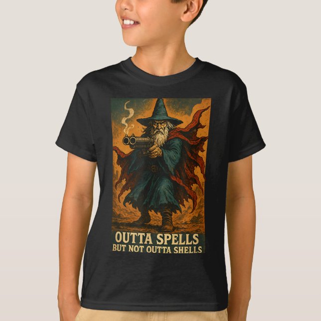 Outta Spells But Not Outta Shells Wizard Fantasy M T-Shirt (Vorderseite)