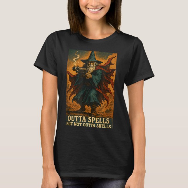 Outta Spells But Not Outta Shells Wizard Fantasy M T-Shirt (Vorderseite)