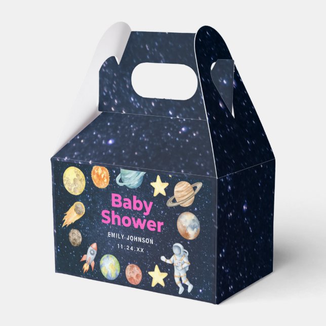 Oututer Space Girl Babydusche Geschenkschachtel (Vorderseite)