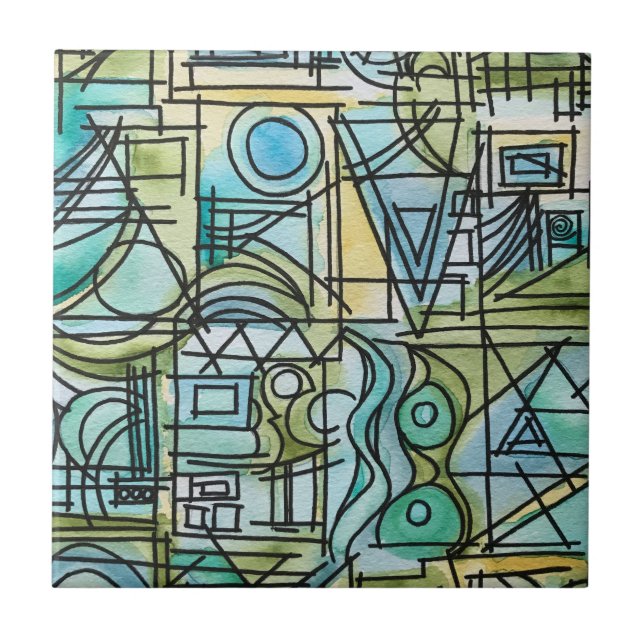 Ouvertüre-Handgemalte moderne geometrische Kunst Fliese (Vorderseite)