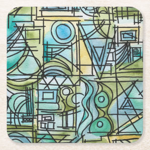 Ouvertüre-Handgemalte moderne geometrische Kunst Rechteckiger Pappuntersetzer