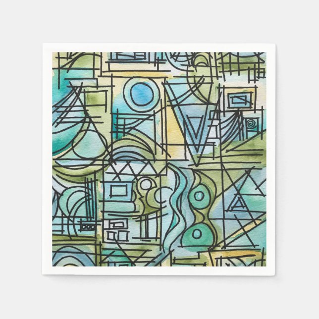 Ouvertüre-Handgemalte moderne geometrische Kunst Serviette (Vorderseite)