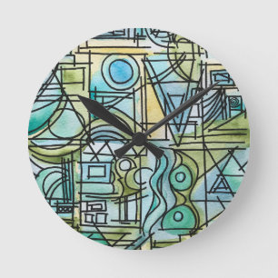 Ouvertüre- Moderne Bauhaus geometrische Wasserfarb Runde Wanduhr