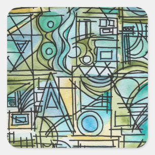 Ouvertüre - Moderne geometrische Wasserfarben-Kuns Quadratischer Aufkleber