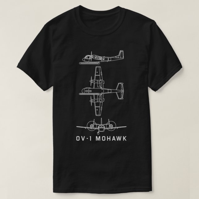 OV1 Mohawk American Flugzeug Blueprint Geschenk T-Shirt (Design vorne)