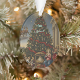 Oval Acrylic Nativity Santa Christmas Ornament