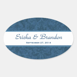 Oval-Aufkleber für die blaue Grunge Damask Ovaler Aufkleber