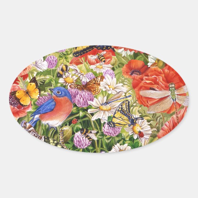 Oval-Aufkleber für Vögel und Schmetterlinge Ovaler Aufkleber (Vorderseite)