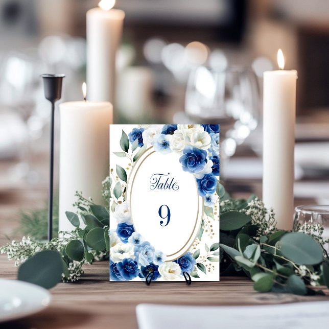 Oval Blue Floral Wedding Tischnummer (Von Creator hochgeladen)