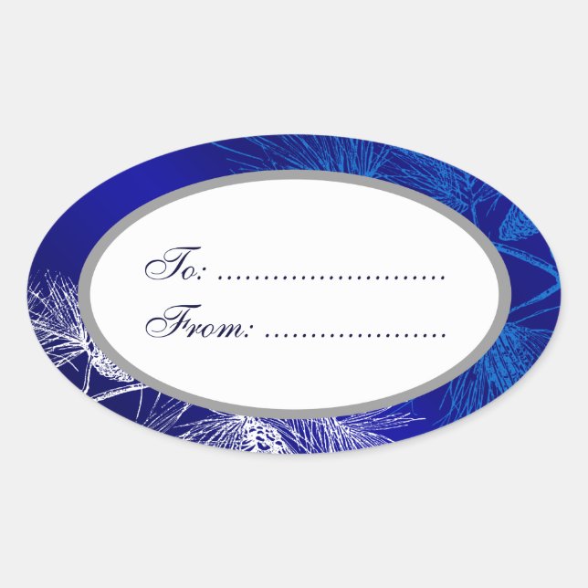 Oval Blue White Holiday Custom Gift Aufkleber für  (Vorderseite)