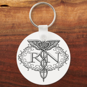Oval Caduceus RN Nurse custom name keychain Schlüsselanhänger