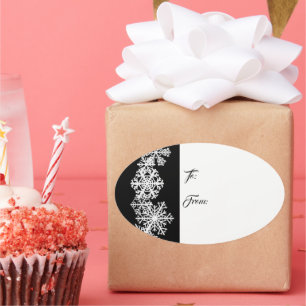 Oval Christmas Geschenk Tag Sticker-Snowflakes Ovaler Aufkleber
