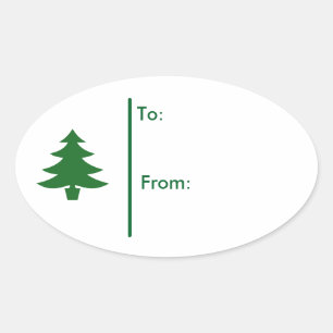 Oval Christmas tree Geschenk Tag Sticker Green