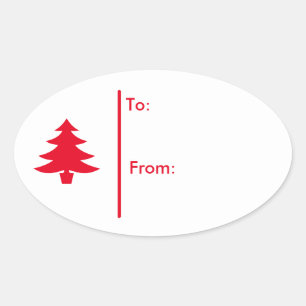 Oval Christmas tree Geschenk Tag Sticker-Rot Ovaler Aufkleber