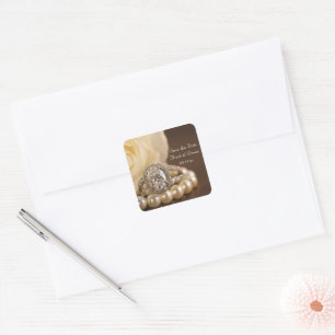 Oval Diamond Ring Hochzeit speichern das Datum Quadratischer Aufkleber