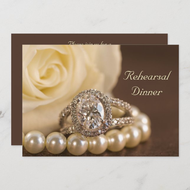 Oval Diamond Ring Rose Hochzeit Probe Dinner Einladung (Vorne/Hinten)