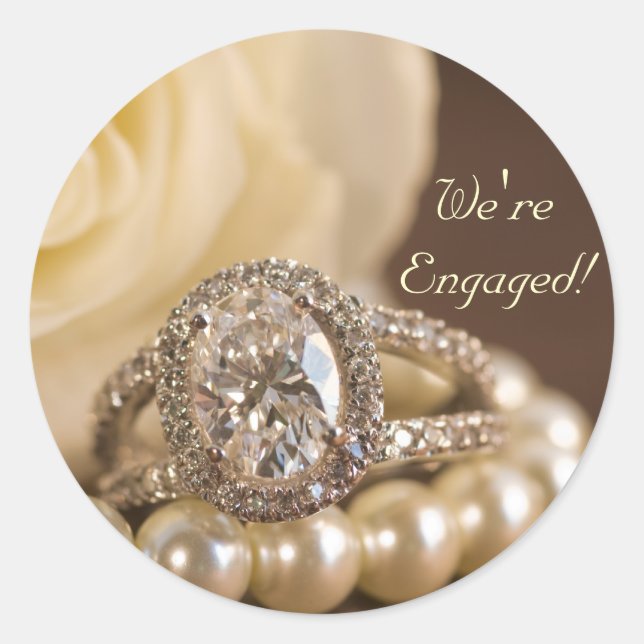 Oval Diamond Ring White Rose Ehe Verlobung Runder Aufkleber (Vorderseite)