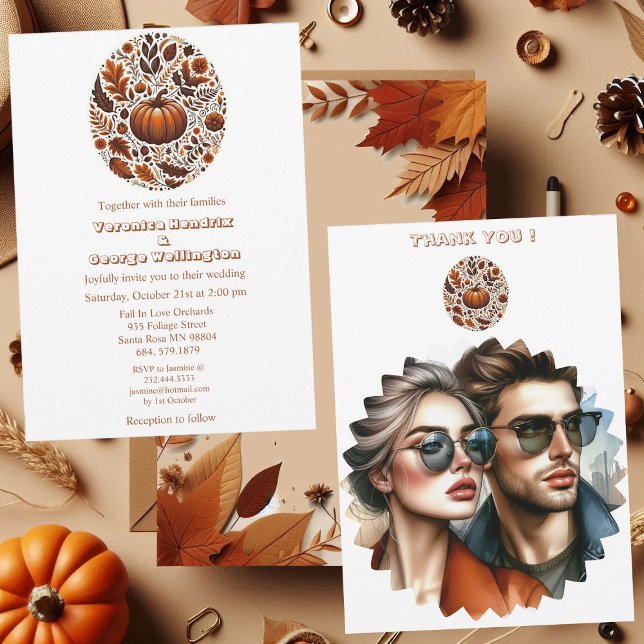 Oval Fall Pumpkin Groovy Boho Rusty Brown Wedding Einladung (Oval Fall Pumpkin Groovy Boho Rusty Brown Foliage Invitation)