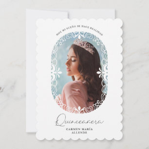 Oval Geblüht Spanisches Chic Foto Quinceañera Einladung
