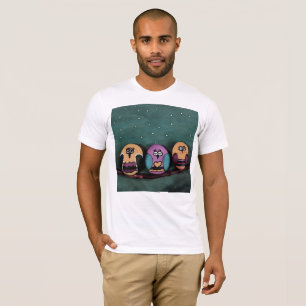 Oval geformte Eulen gegen die primitive Kunst des T-Shirt