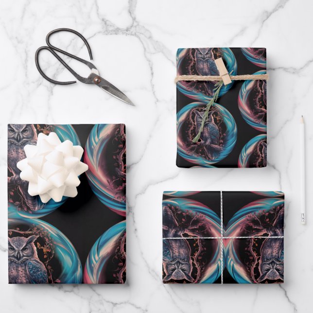 Oval Gerahmt Owl Personalisiert Name Geschenkpapier Set (Vorderseite)