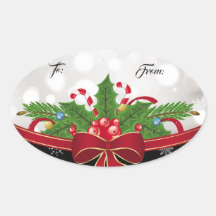 Oval-Geschenkmarke Sticker-Red Bow Ovaler Aufkleber