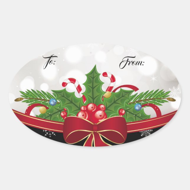 Oval-Geschenkmarke Sticker-Red Bow Ovaler Aufkleber (Vorderseite)