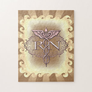 Oval Gold Caduceus RN Nurse Puzzle