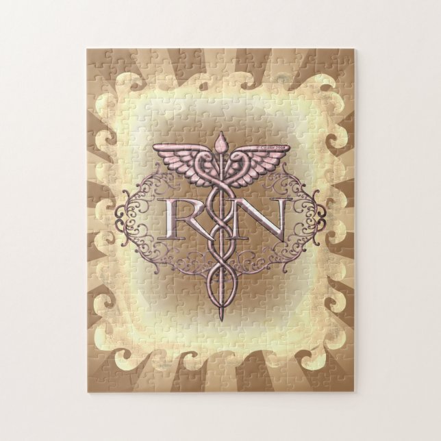 Oval Gold Caduceus RN Nurse Puzzle (Vertikal)