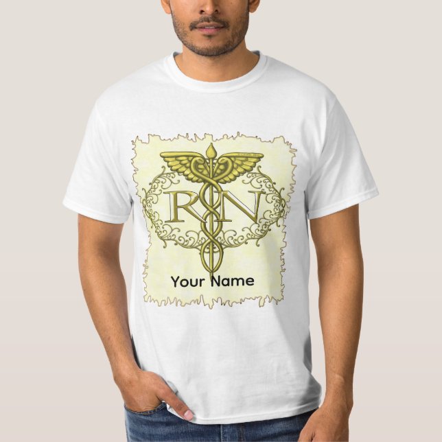 Oval Gold Caduceus RN Nurse T-Shirt (Vorderseite)