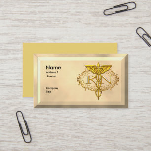 Oval Gold Caduceus RN Nurse Visitenkarte