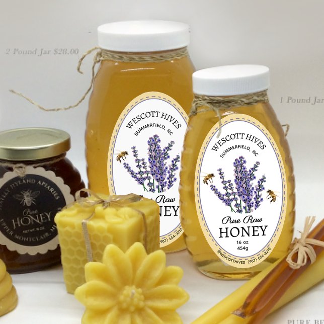 Oval Honey Label Lavender & Bees Queenline Jar Ovaler Aufkleber (Von Creator hochgeladen)