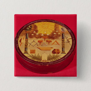 Oval malte Kasten, mit Symbolen der Freimaurerei Button