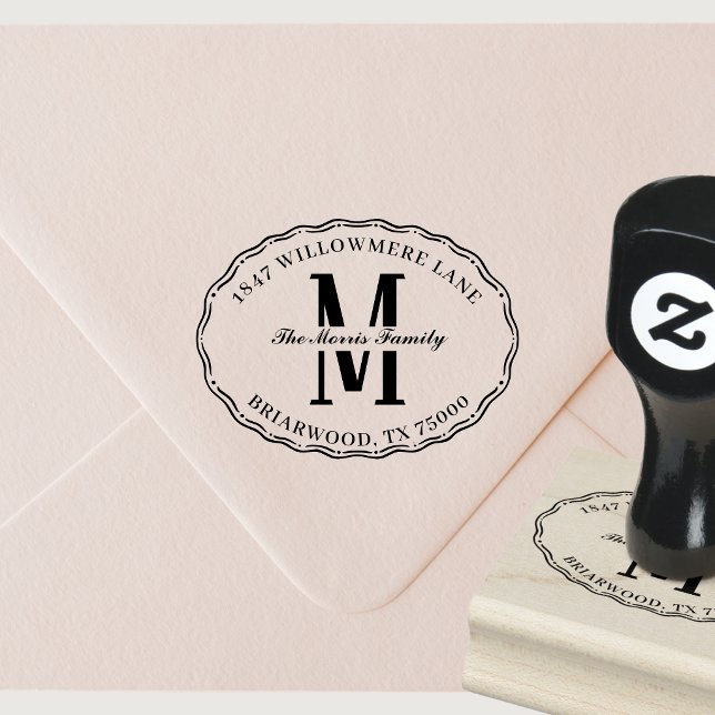 Oval Monogramm Rücksendeadresse  Gummistempel (wooden oval monogram return address stamp)