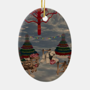 Oval-Ornament des Polarbären Keramikornament