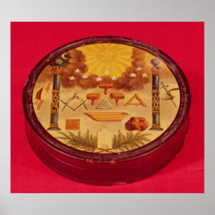 Oval painted box, with symbols of Freemasonry Poster