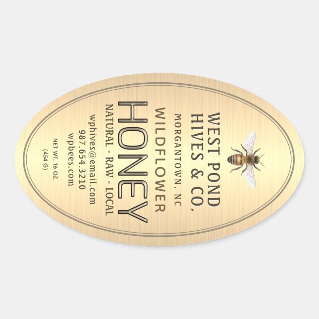 Oval Queenline Honey Jar Label mit Biene 16 & 32oz Ovaler Aufkleber (Vorderseite)